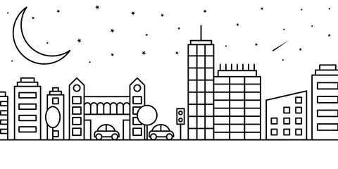 Poster - Landscape moon night city stars illustration