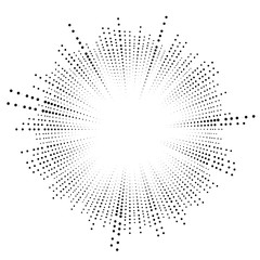 Poster - Halftone rays, beams. dots, dotted radial burst lines. Sparkle, fireworks, gleam design. Circular, concentric stripes. radiating, converging trail lines