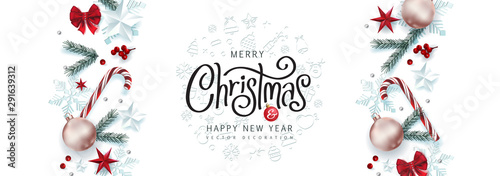 Fotomural Christmas Decorative Border made of Festive Elements Background