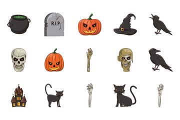 Canvas Print - bundle of halloween set icons