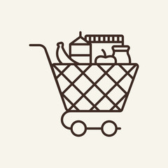 Poster - Shopping cart with food line icon