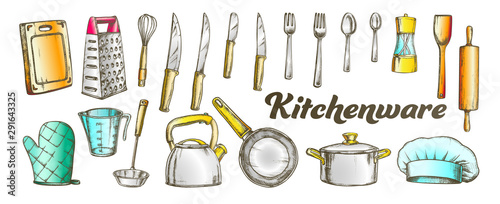 Fotografía Kitchenware Utensils Collection Color Set Vector