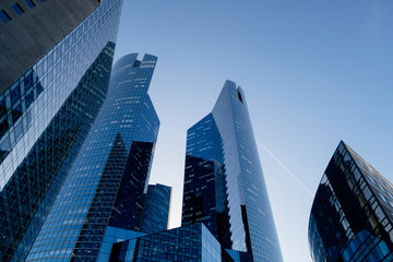 skyscrapers in financial district of La Defense Paris France.