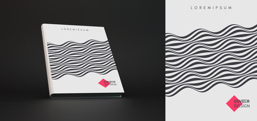 Poster - Cover design template. Black and white pattern with optical illusion. Applicable for placards, banners, book covers, brochures, planners or notebooks. 3d vector illustration.