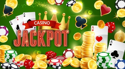 Wall Mural - Jackpot in casino, coin stakes and poker aces