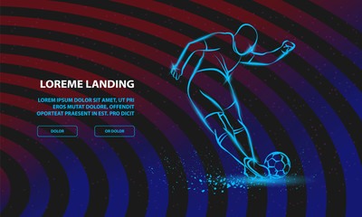 Wall Mural - Tricky kick by soccer player. Vector Sport Background for Landing Page Template.