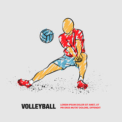 Wall Mural - Volleyball player plays volleyball. Vector outline of volleyball player with scribble doodles.