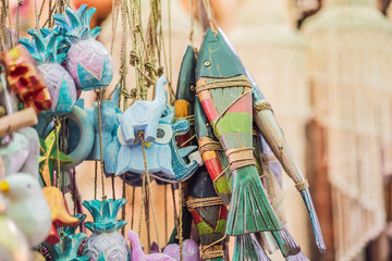 Wall Mural - Typical souvenirs and handicrafts of Bali at the famous Ubud Market