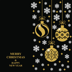 Sticker - Vector illustrations of Christmas greeting card with snowflakes and confetti on black background