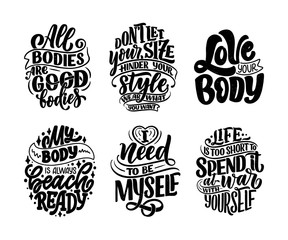 set with body positive lettering slogans for fashion lifestyle design. motivation typography posters