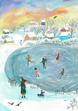 Winter Landscape With Ice Rink. Christmas Illustration.
