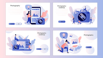 photography concept. photography workshop, processing concept. screen template for mobile smart phon