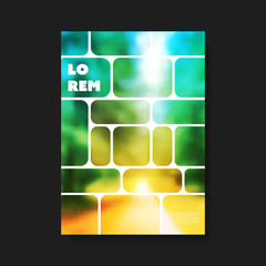 Wall Mural - Modern Style Tiled Flyer or Cover Design for Your Business with Blurry Green Forest View Image - Template Applicable for Reports, Presentations, Placards, Posters, Travel Guides