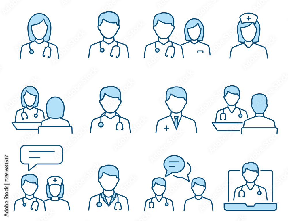 Doctor flat line icon set. Vector illustration. Editable stroke. Stock ...