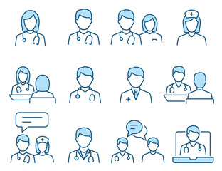 Poster - doctor flat line icon set. vector illustration. editable stroke.