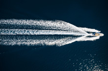 Speed Boat In Mediterranean Sea, Aerial View