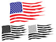 Vector USA grunge flag, painted american symbol of freedom. Set of black and white and colored flags of the united states of america.