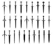 Set Of Simple Monochrome Images Of Medieval Dagger And Dirk.