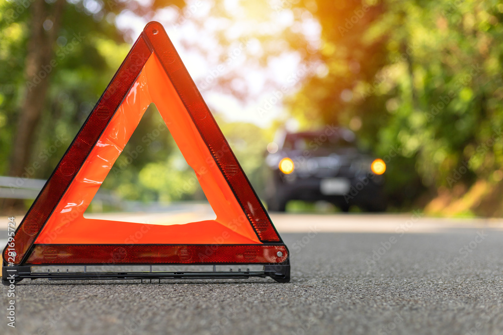 Red triangle, red emergency stop sign, red emergency symbol and black ...