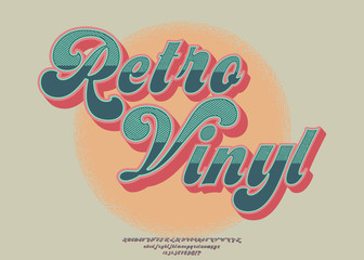 Wall Mural - Retro Vinyl. 3D vintage script font. Retro typeface. Vector font illustration.