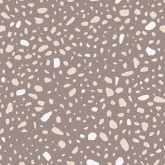Fototapete - Decorative terrazzo flat vector seamless pattern. Small scattered particles decorative texture. Chaotic stone fragments monochrome background. Wallpaper, wrapping paper, textile geometric design.