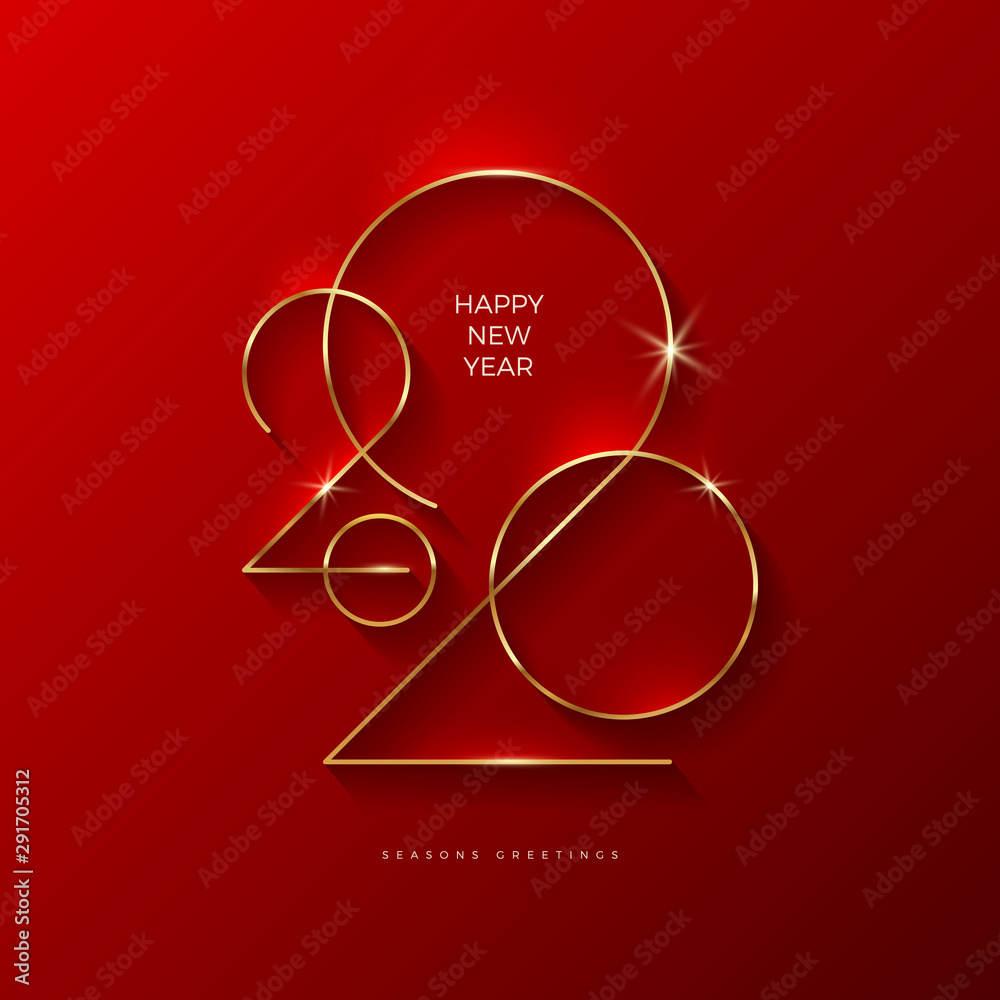 Golden 2020 New Year logo. Holiday greeting card. Vector illustration. Holiday design for greeting card, invitation, calendar, etc. - obrazy, fototapety, plakaty 