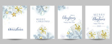 4 Template Of Christmas Cards With White Spruce And Gift Boxes