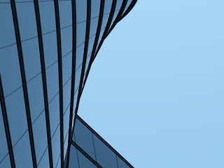 Poster - Perspective of high rise building and dark steel window system with clouds reflected on the glass.Business concept of future architecture,lookup to the angle of the building corner. 3d rendering