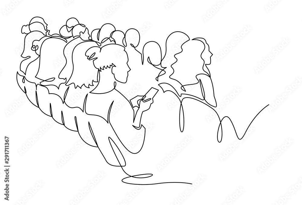 Continuous Line Drawing of Vector illustration character of audience in ...