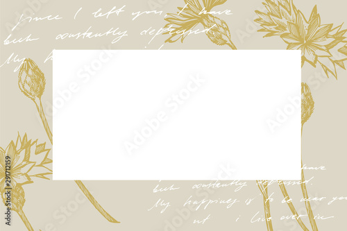 Hand drawn flowers and plants teamplate horizontal cards. Handwritten abstrac...