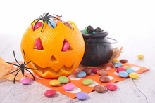Orange Jack O Lantern With Candies- Halloween Festive