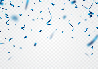 The blue ribbon and confetti can be separated from a transparent background for decorating various festivals.