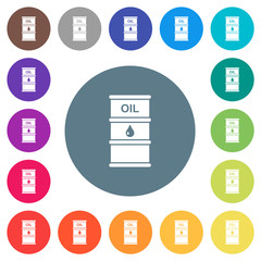 Poster - Oil barrel flat white icons on round color backgrounds