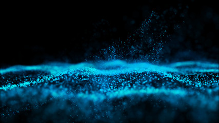 Wall Mural - dark blue background.light illuminating blue glitter particles abstract futuristic with bokeh backgr