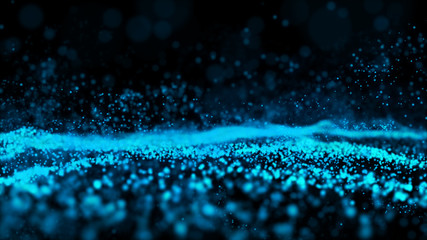 Wall Mural - dark blue background.light illuminating blue glitter particles abstract futuristic with bokeh backgr