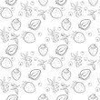 Seamless pattern of Strawberry and blue-berry outline on white background.