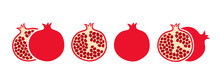 Pomegranate Set. Logo. Isolated Pomegranate On White Background