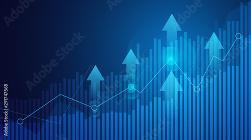 Fotomural Business candle stick graph chart of stock market investment trading on blue background