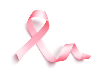 Wall Mural - Realistic pink ribbon, breast cancer awareness symbol, vector