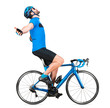 © stockphoto-graf - professional bicycle road racing cyclist racer in blue sports jersey on light carbon race cycle celebration celebrating win. sport exercise training cycling winner concept isolated white background