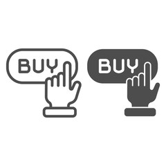 Poster - Buy button line and glyph icon. Online shop vector illustration isolated on white. Hand and buy button outline style design, designed for web and app. Eps 10.