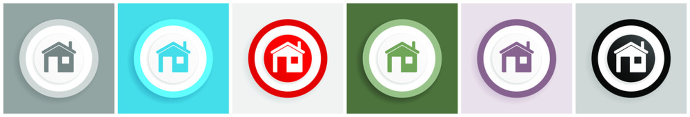 Sticker - Home icon set, vector illustrations in 6 options for web design and mobile applications