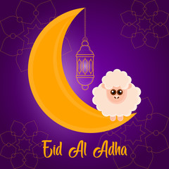 Wall Mural - Eid al Adlha poster with crescent and sheep - Vector illustration