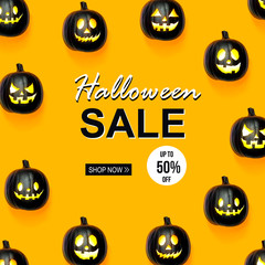 Wall Mural - Halloween sale with black colored pumpkin lanterns