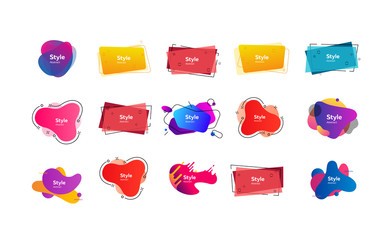 Fototapete - Abstract geometric element set. Modern colorful figures and lines with sample text. Trendy minimal templates for presentations, flyers, banners and web pages. Vector illustration
