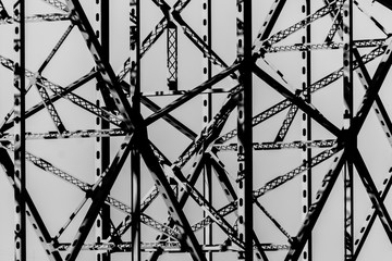 Abstract Geometric Architecture. Black and White High Contrast of Shadows on Metal Beams.