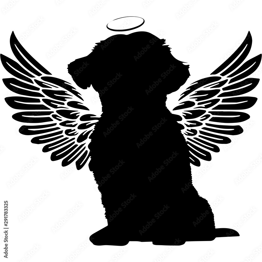 Pet Memorial, Angel Wings Shih Tzu Dog Silhouette Vector Stock Vector ...