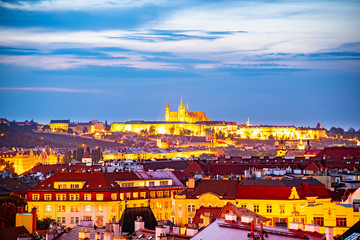 Wall Mural - Prague Castle evening panorama. Lookout from Vysehrad. Prague, Czech Republic