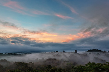 Tikal, Mayan Ruins, Temple I, II and III, Sunrise, Guatemala