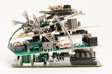 Poster - electronic PCB garbage as background from recycle industry and old consumer devices